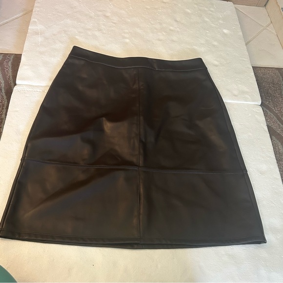 NYDJ sculpt her chocolate brown faux leather knee length skirt - Picture 9 of 14